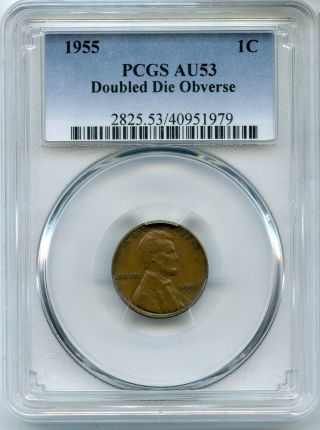 1955 Lincoln Wheat Cent Double Die Obverse Pcgs Au53 1c Coin Penny - Jj553