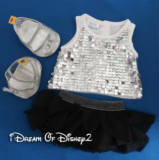 Build - A - Bear Silver Sequins Black & White Skirt Set,  Shoes Teddy Clothes Outfit