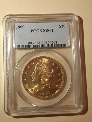 1900 U.  S.  Gold $20 Dollar Liberty Head Double Eagle Coin Pcgs Certified Ms 61