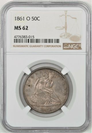 1861 - O Seated Liberty Half Dollar Csa W - 13 / Wb - 103 Bisected Date Ngc Ms62