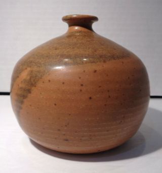 Alan Vigland 3½ " Tan & Brown Abstract Modern Studio Pottery Weed Pot Vase