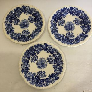 Vintage Set Of Three (3) Copeland Spode “old Salem” 7 1/2” Blue Salad Plates