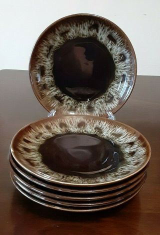 6 Vintage Mid Century Usa Ceramic Brown Drip Divider Lunch/dessert Plates 7 "