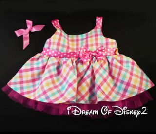 Build - A - Bear Rainbow Plaid Pink Polka Dots Sun Dress & Bow Retired Teddy Clothes