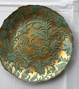 Vietri Glass Salad Plate Green Foliage Leaves Gold Back 8.  5” Collectible