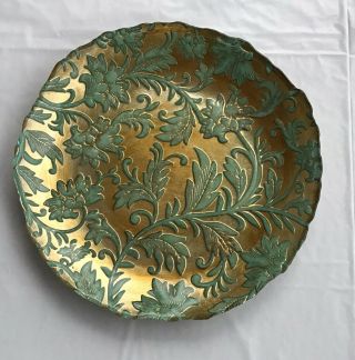 Vietri GLass Salad Plate Green Foliage Leaves Gold Back 8.  5” Collectible 2