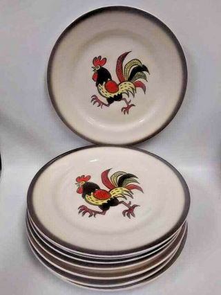 Set Of 8 Metlox Poppytrail Red Rooster 10 " Dinner Plates