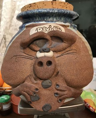 Vintage Signed Mahon Hand Made Stoneware Pottery Funny Face David‘s Cookies Jar