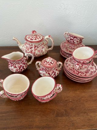 Vintage Made In Italy Hand Painted Tea Set - Pitcher Creamer Sugar Tea Cups