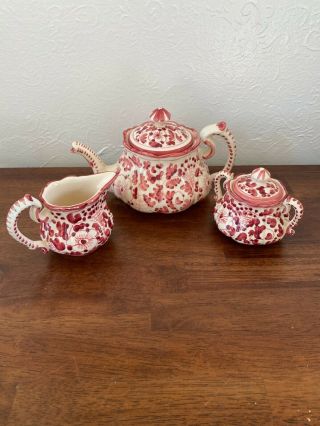 Vintage Made in Italy Hand painted tea set - Pitcher creamer sugar tea cups 2