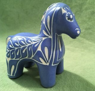 Pablo Zabal Chile Folk Artist Signed " Blue Zoo " Pottery Horse Figurine,  4 X 3.  5