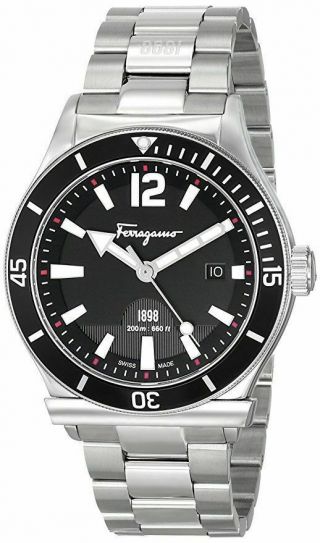 $1495 Salvatore Ferragamo Mens 1898 Sport Black 43mm 200m Swiss Watch Ff3130014