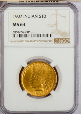 1907 Us Gold $10 Indian Head Ngc Ms 63