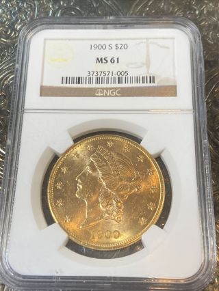 1900 $20 Gold Liberty Ngc Ms61 Philadelphia Double Eagle Graded Coin