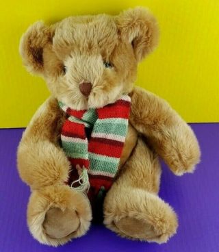 Russ Berrie Plush Teddy Bear Brock Stuffed Animal Red Green Scarf 13 " A34