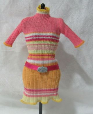 3/4 Sleeve Orange Yellow Pink Barbie Sweater Dress Large Silver Belt Buckle