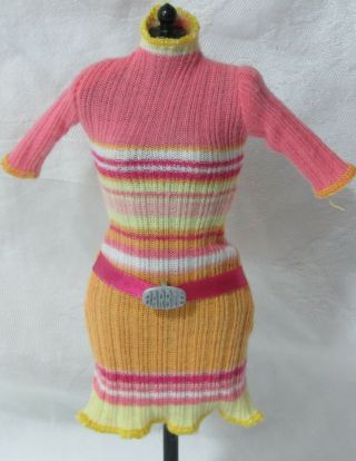 3/4 Sleeve Orange Yellow Pink Barbie Sweater Dress Large Silver Belt Buckle 3
