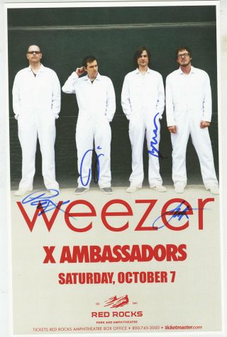 Weezer Autographed Concert Poster 2017 Patrick Wilson,  Scott Shriner,  Rivers