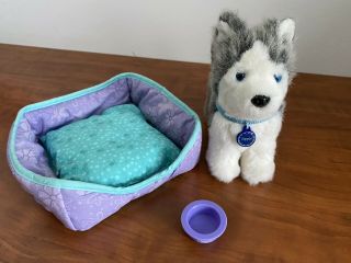 American Girl Pepper The Husky Dog With Bed And Bowl