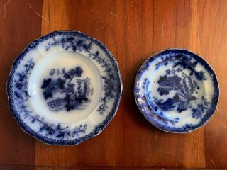 Pair Flow Blue Ironstone Cup Plate And Toddy Plate - Indian Pattern By Pratt