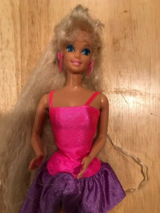 1966 1976 Mattel Barbie Doll Pink Purple Dress Long Hair Triangle Earrings