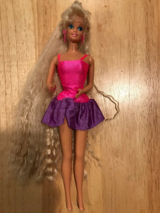 1966 1976 Mattel Barbie Doll Pink Purple Dress Long Hair Triangle Earrings 2