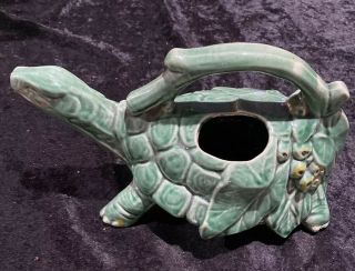 Vintage Mccoy Green Turtle Pottery Watering Can Planter