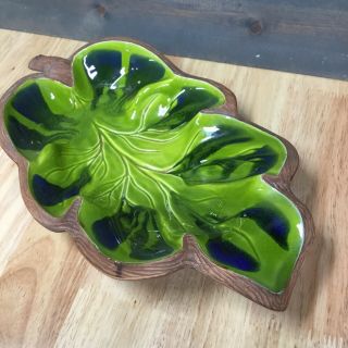 Treasure Craft Large Leaf Dish Blue Green 3