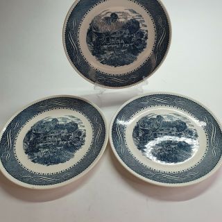 Currier And Ives Anchor Hocking Set Of 3 Dinner Plates Cottage Carriage Dishes