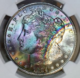 1884 - O Morgan Dollar NGC MS64 STAR CAC Rainbow Toned 5