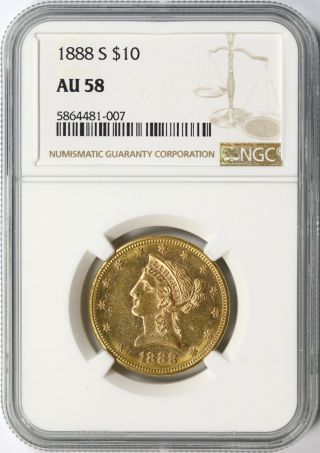 1888 - S $10 Liberty Gold Eagle Ngc Au58