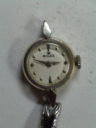 Vintage Ladies Rolex 14k Solid White Gold Wrist Watch Runs Ref - 145