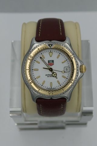 Tag Heuer Watch Mens Wi1150 Crystal Brown Leather Sel 18k Gold Silver White