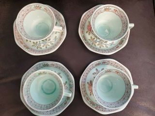 Set of 4 Adams Calyx Ware Singapore Bird Tea Cups and Saucers Wedgwood EUC 2
