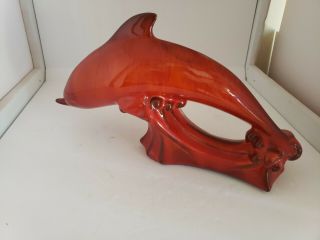 Vintage Blue Mountain Pottery red glaze dolphin figurine 2
