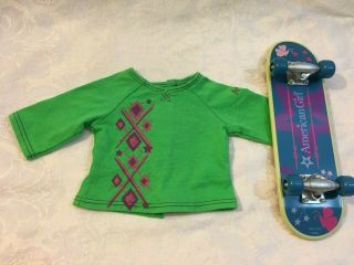American Girl 18 " Doll Real Mini Skateboard On Wheels Sport Accessory,  Shirt Set