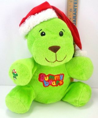 Plush Stuffed Gummy Bears Christmas Bright Green Santa Hat Candy Cane Dan Dee