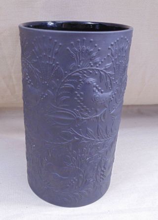 Vintage Rosenthal Black Matte Vase Germany 6.  5 " Tall Mid Century Floral & Birds