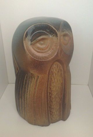 Vintage Pottery Craft Usa Stoneware Owl Figurine Blue / Brown Speckled 9 "