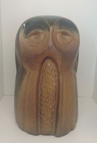 Vintage POTTERY CRAFT USA Stoneware OWL Figurine Blue / Brown Speckled 9 