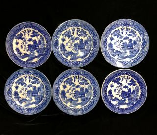 Vintage 6 Piece Blue Willow Japan Bread And Butter Plates