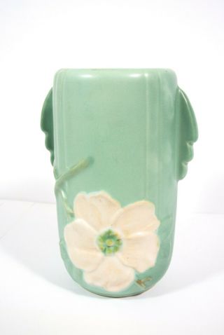 Vintage Weller Pottery Wild Rose Dogwood Vase Art Deco Handles Green