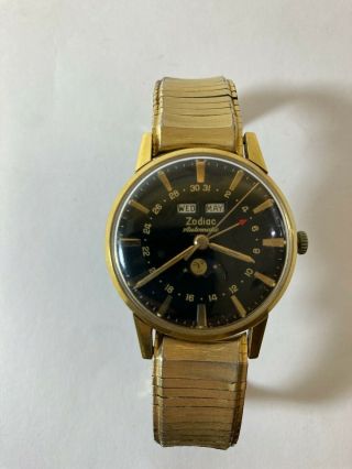 Vintage Zodiac Triple Date Moon Phase Automatic Gold Plated Watch