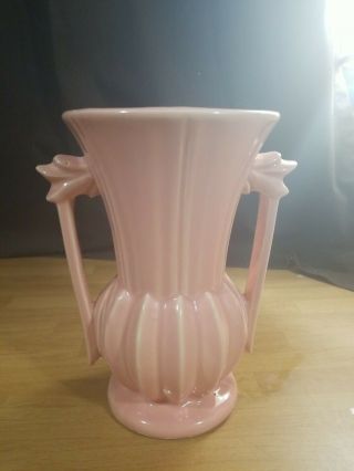 Mid - Century Vintage Mccoy Pottery Flower Vase Warm Coral Pink Blush Color