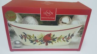 Lenox Winter Greetings Holiday Oval Bowl Red Trim 9.  5 "