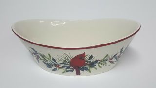 Lenox winter greetings Holiday oval bowl red trim 9.  5 