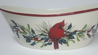 Lenox winter greetings Holiday oval bowl red trim 9.  5 