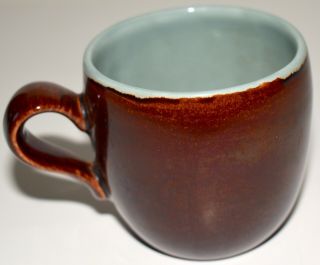 Red Wing Potteries Village Green 3.  5 " Mug Brown Teal Pottery Cup 1950s Frees&h