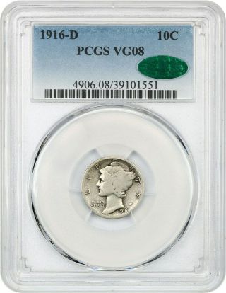 1916 - D 10c Pcgs/cac Vg - 08 - Popular Key Date - Mercury Dime - Popular Key Date