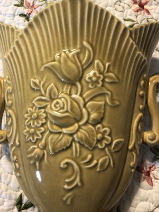 Red Wing Art Pottery Pompeian Rose Floral Leaf Vase 1101 USA Beige Aqua 3